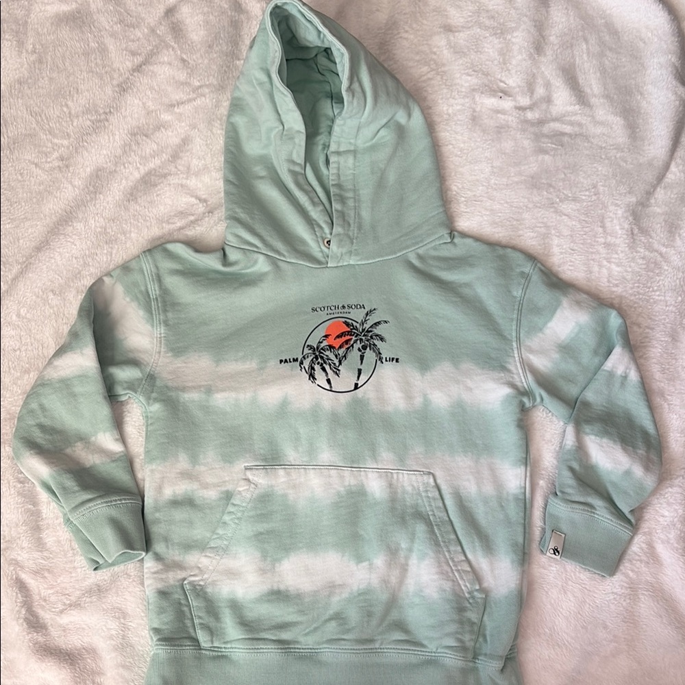 Scotch & Soda Green Tie-Dye Hoodie with Palm Design